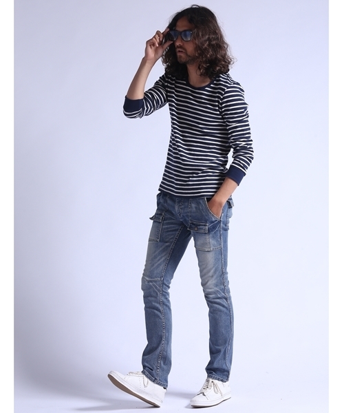 CAMBIO（カンビオ）の「mlt1173-Magine×CAMBIOコラボ 　デザートボーダーUネックL/S（Tシャツ/カットソー・メンズ・ネイビー/ブラック・44/46/48）」の6枚目の写真