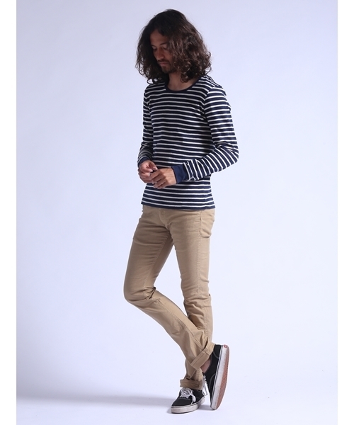 CAMBIO（カンビオ）の「mlt1173-Magine×CAMBIOコラボ 　デザートボーダーUネックL/S（Tシャツ/カットソー・メンズ・ネイビー/ブラック・44/46/48）」の3枚目の写真