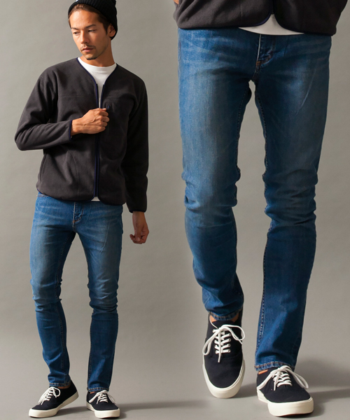 BEAUTY&YOUTH UNITED ARROWS(ビューティーアンドユースユナイテッドアローズ)の「【WEB限定】by ∴ シェービング デニム スキニー パンツ◆(デニムパンツ・メンズ・ネイビー/ライトブルー・MEDIUM/SMALL/X-LARGE/LARGE)」の1枚目の写真