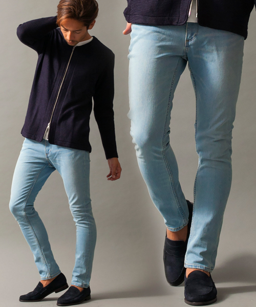 BEAUTY&YOUTH UNITED ARROWS(ビューティーアンドユースユナイテッドアローズ)の「【WEB限定】by ∴ シェービング デニム スキニー パンツ◆(デニムパンツ・メンズ・ネイビー/ライトブルー・MEDIUM/SMALL/X-LARGE/LARGE)」の2枚目の写真