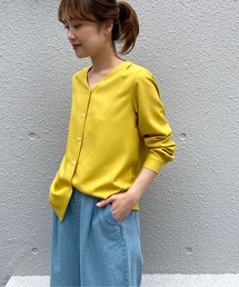 【日本製】Vネックカーディガン風シャツ