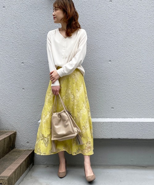 BE NEAT（ビーニート）の「【日本製】Vネックカーディガン風シャツ（シャツ/ブラウス・レディース・オフホワイト/イエロー・M）」の8枚目の写真