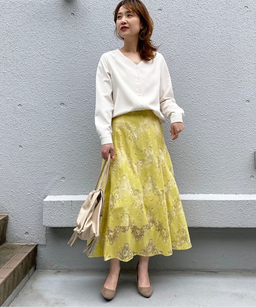 BE NEAT（ビーニート）の「【日本製】Vネックカーディガン風シャツ（シャツ/ブラウス・レディース・オフホワイト/イエロー・M）」の9枚目の写真