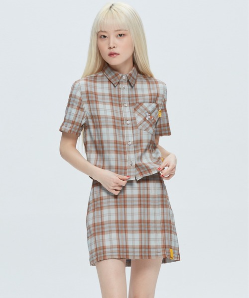 ROMANTIC CROWN（ロマンティッククラウン）の「【GNAC / ROMANTIC CROWN】GNAC CHECK HALF SHIRT / ジーナック ロマンティッククラウン チェック ハーフ シャツ（シャツ/ブラウス・レディース・グリーン/ブラウン/ピンク・MEDIUM/SMALL）」の2枚目の写真