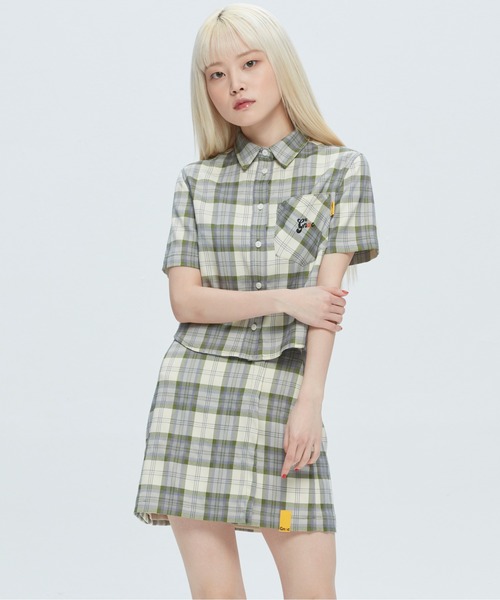 ROMANTIC CROWN（ロマンティッククラウン）の「【GNAC / ROMANTIC CROWN】GNAC CHECK HALF SHIRT / ジーナック ロマンティッククラウン チェック ハーフ シャツ（シャツ/ブラウス・レディース・グリーン/ブラウン/ピンク・MEDIUM/SMALL）」の3枚目の写真