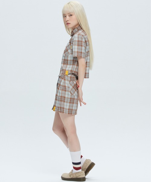 ROMANTIC CROWN（ロマンティッククラウン）の「【GNAC / ROMANTIC CROWN】GNAC CHECK HALF SHIRT / ジーナック ロマンティッククラウン チェック ハーフ シャツ（シャツ/ブラウス・レディース・グリーン/ブラウン/ピンク・MEDIUM/SMALL）」の9枚目の写真
