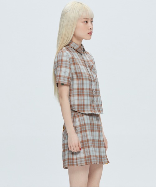 ROMANTIC CROWN（ロマンティッククラウン）の「【GNAC / ROMANTIC CROWN】GNAC CHECK HALF SHIRT / ジーナック ロマンティッククラウン チェック ハーフ シャツ（シャツ/ブラウス・レディース・グリーン/ブラウン/ピンク・MEDIUM/SMALL）」の5枚目の写真