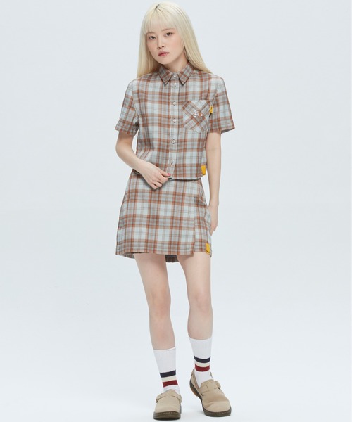 ROMANTIC CROWN（ロマンティッククラウン）の「【GNAC / ROMANTIC CROWN】GNAC CHECK HALF SHIRT / ジーナック ロマンティッククラウン チェック ハーフ シャツ（シャツ/ブラウス・レディース・グリーン/ブラウン/ピンク・MEDIUM/SMALL）」の7枚目の写真