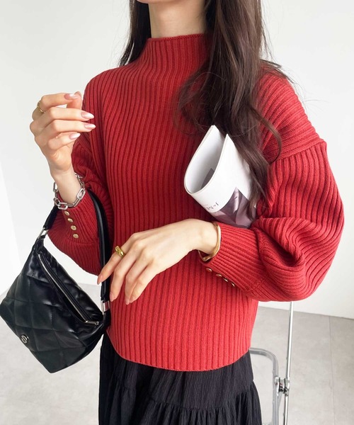 GeeRA（ジーラ）の「袖ボタンボトルネックリブニット（ニット/セーター・レディース・オフホワイト/ブラック/テラコッタ/パープル/ベージュ/パープル系その他/ブルー・LARGE/XX-LARGE/X-LARGE/MEDIUM）」の21枚目の写真