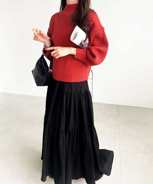 GeeRA（ジーラ）の「袖ボタンボトルネックリブニット（ニット/セーター・レディース・オフホワイト/ブラック/テラコッタ/パープル/ベージュ/パープル系その他/ブルー・LARGE/XX-LARGE/X-LARGE/MEDIUM）」の13枚目の写真