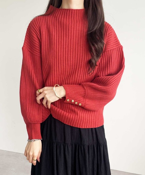 GeeRA（ジーラ）の「袖ボタンボトルネックリブニット（ニット/セーター・レディース・オフホワイト/ブラック/テラコッタ/パープル/ベージュ/パープル系その他/ブルー・LARGE/XX-LARGE/X-LARGE/MEDIUM）」の20枚目の写真