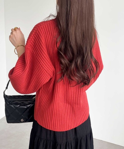 GeeRA（ジーラ）の「袖ボタンボトルネックリブニット（ニット/セーター・レディース・オフホワイト/ブラック/テラコッタ/パープル/ベージュ/パープル系その他/ブルー・LARGE/XX-LARGE/X-LARGE/MEDIUM）」の12枚目の写真