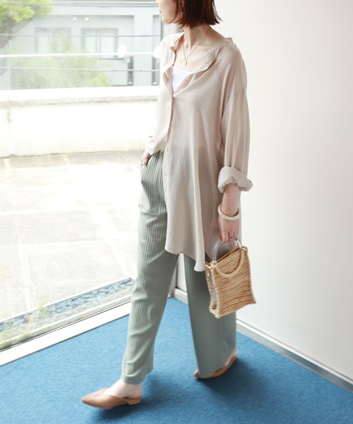 andme(アンドミー)の「シアーガーゼ長袖バンドカラーシャツブラウス(シャツ/ブラウス・レディース・キナリ/ベージュ/ブルー・M)」の5枚目の写真