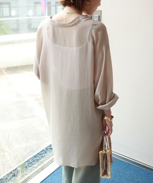 andme(アンドミー)の「シアーガーゼ長袖バンドカラーシャツブラウス(シャツ/ブラウス・レディース・キナリ/ベージュ/ブルー・M)」の6枚目の写真