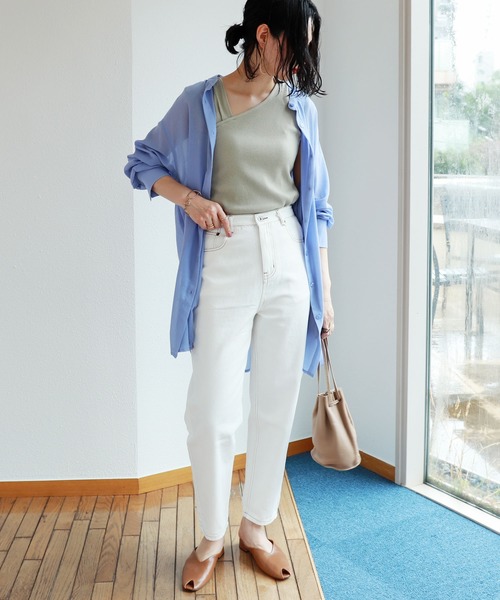 andme(アンドミー)の「シアーガーゼ長袖バンドカラーシャツブラウス(シャツ/ブラウス・レディース・キナリ/ベージュ/ブルー・M)」の11枚目の写真