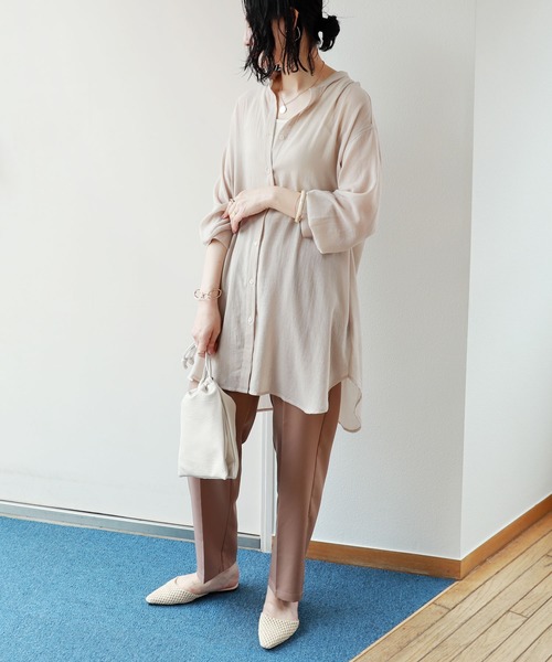 andme(アンドミー)の「シアーガーゼ長袖バンドカラーシャツブラウス(シャツ/ブラウス・レディース・キナリ/ベージュ/ブルー・M)」の12枚目の写真