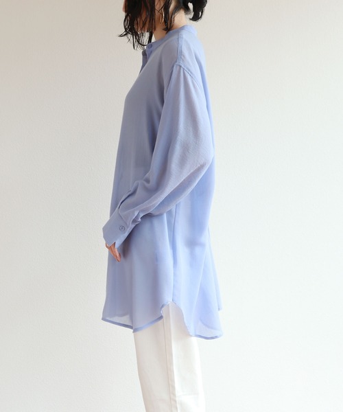 andme(アンドミー)の「シアーガーゼ長袖バンドカラーシャツブラウス(シャツ/ブラウス・レディース・キナリ/ベージュ/ブルー・M)」の15枚目の写真