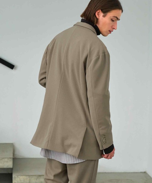 EMMA CLOTHES（エマクローズ）の「【セットアップ】梨地ルーズリラックス ダブルテーラードジャケット＆ワンタックフレアスラックスパンツ EMMA CLOTHES（セットアップ・メンズ・グレイッシュベージュ/ダークネイビー/グリーン系その他/ブラック/ダークブラウン/グレー系その他/ブラウン系その他/ベージュ系その他/ライラック・M/L）」の11枚目の写真