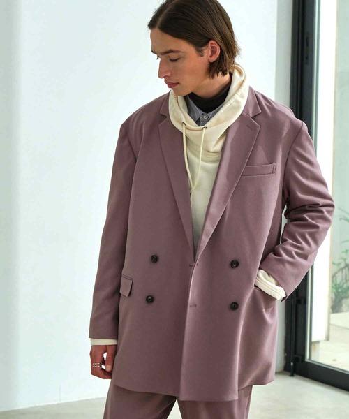 EMMA CLOTHES（エマクローズ）の「【セットアップ】梨地ルーズリラックス ダブルテーラードジャケット＆ワンタックフレアスラックスパンツ EMMA CLOTHES（セットアップ・メンズ・グレイッシュベージュ/ダークネイビー/グリーン系その他/ブラック/ダークブラウン/グレー系その他/ブラウン系その他/ベージュ系その他/ライラック・M/L）」の20枚目の写真