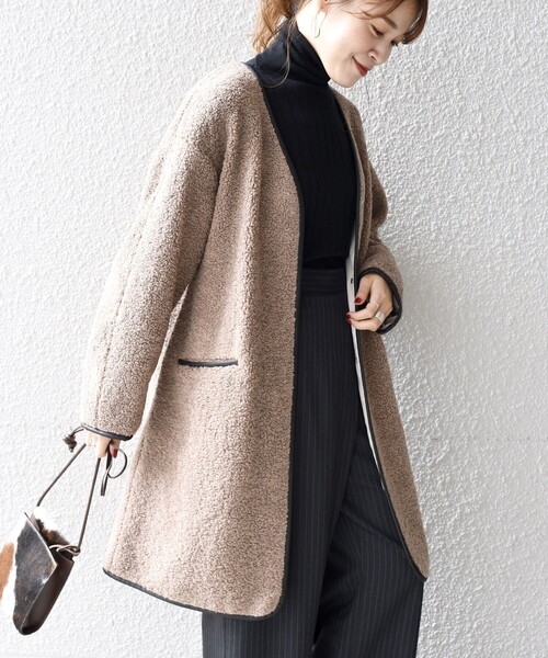 アダム エ ロペ ADAM ET ROPE' スタンドカラーボアコート （ベージュ