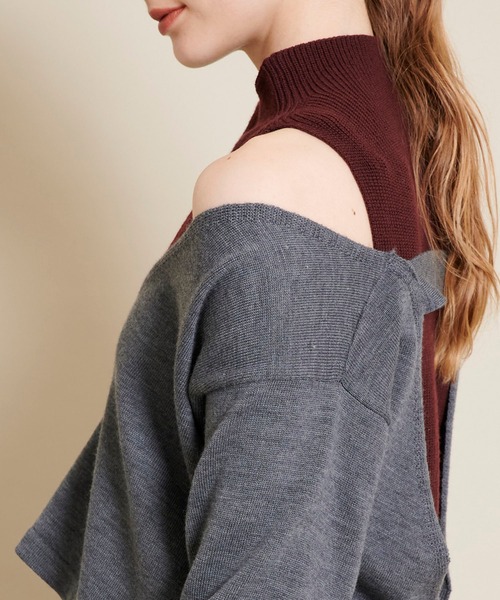TAN（タン）の「【TAN(タン)】バイカラーペアトップス　20AW-26（ニット/セーター・レディース・グレー/ブラック・FREE）」の5枚目の写真