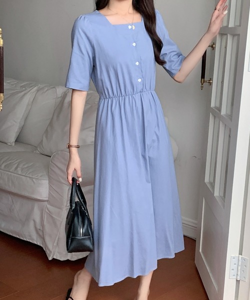 emi+（エミプラス）の「ウエストベルト付きスクエアネック ロングシャツワンピース（シャツワンピース・レディース・ホワイト/ネイビー/ブルー/ライトグリーン/グリーン/オレンジ/グレー/ブラウン/ベージュ/ブラック・S/M/L）」の18枚目の写真