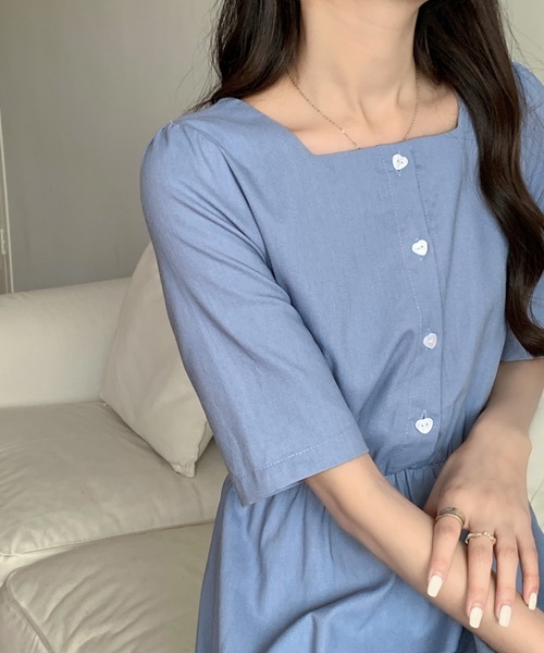 emi+（エミプラス）の「ウエストベルト付きスクエアネック ロングシャツワンピース（シャツワンピース・レディース・ホワイト/ネイビー/ブルー/ライトグリーン/グリーン/オレンジ/グレー/ブラウン/ベージュ/ブラック・S/M/L）」の13枚目の写真