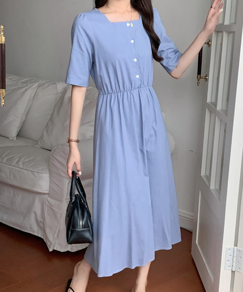 emi+（エミプラス）の「ウエストベルト付きスクエアネック ロングシャツワンピース（シャツワンピース・レディース・ホワイト/ネイビー/ブルー/ライトグリーン/グリーン/オレンジ/グレー/ブラウン/ベージュ/ブラック・S/M/L）」の20枚目の写真