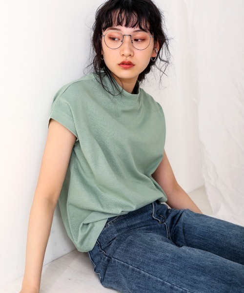 Bab（バブ）の「USコットンモックネックフレンチＴシャツ（Tシャツ/カットソー・レディース・チャコールグレー/ブラック/パープル/ミント/グレー系その他/ブラウン/オフホワイト/オレンジ/ブルー・FREE）」の10枚目の写真