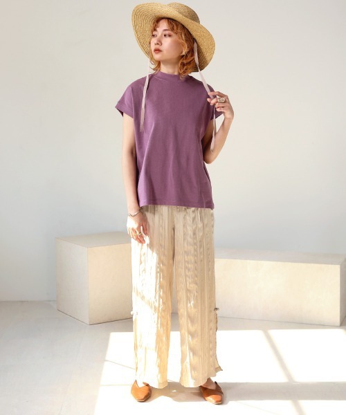 Bab（バブ）の「USコットンモックネックフレンチＴシャツ（Tシャツ/カットソー・レディース・チャコールグレー/ブラック/パープル/ミント/グレー系その他/ブラウン/オフホワイト/オレンジ/ブルー・FREE）」の11枚目の写真