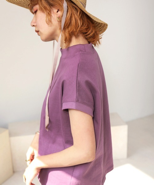 Bab（バブ）の「USコットンモックネックフレンチＴシャツ（Tシャツ/カットソー・レディース・チャコールグレー/ブラック/パープル/ミント/グレー系その他/ブラウン/オフホワイト/オレンジ/ブルー・FREE）」の16枚目の写真