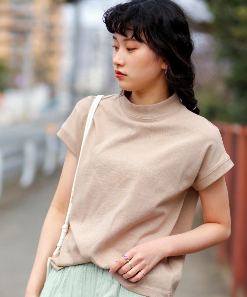 Bab（バブ）の「USコットンモックネックフレンチＴシャツ（Tシャツ/カットソー・レディース・チャコールグレー/ブラック/パープル/ミント/グレー系その他/ブラウン/オフホワイト/オレンジ/ブルー・FREE）」の12枚目の写真