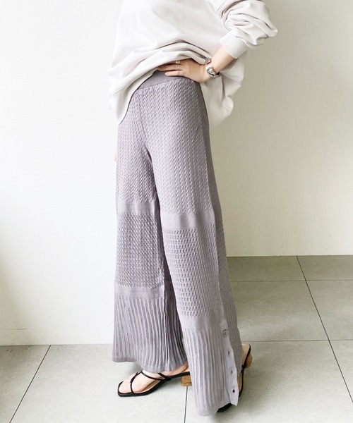 UNRELISH（アンレリッシュ）の「クロシェ編みニットワイドパンツ（その他パンツ・レディース・ダークグリーン/ラベンダー/アイボリー/ブラック・MEDIUM）」の4枚目の写真