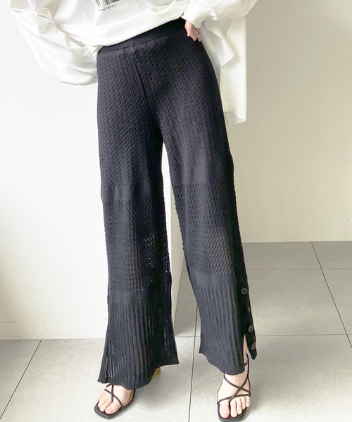 UNRELISH（アンレリッシュ）の「クロシェ編みニットワイドパンツ（その他パンツ・レディース・ダークグリーン/ラベンダー/アイボリー/ブラック・MEDIUM）」の2枚目の写真