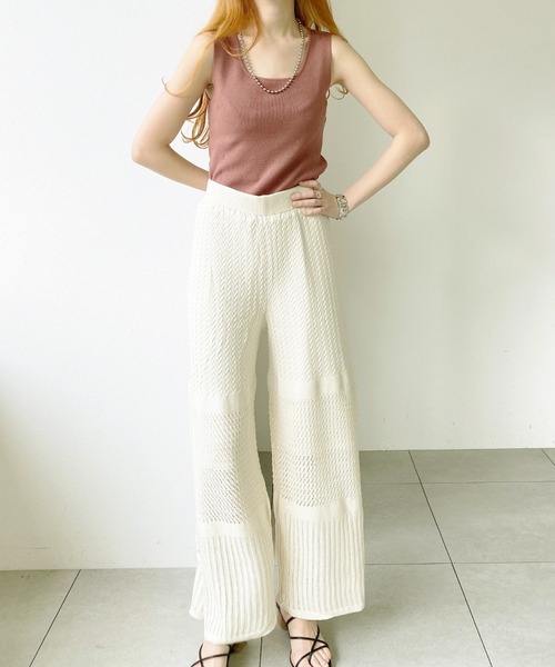 UNRELISH（アンレリッシュ）の「クロシェ編みニットワイドパンツ（その他パンツ・レディース・ダークグリーン/ラベンダー/アイボリー/ブラック・MEDIUM）」の16枚目の写真
