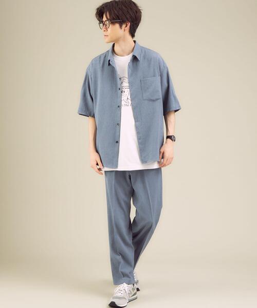 green label relaxing（グリーンレーベルリラクシング）の「＜ 機能 / ストレッチ・防シワ ＞ CM リネンライク ドビー ルーズ 半袖 シャツ（シャツ/ブラウス・メンズ・ダークブラウン/コバルトブルー/ベージュ・LARGE/MEDIUM/SMALL）」の4枚目の写真