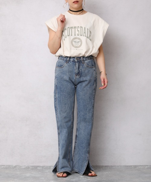 Bonjour Sagan（ボンジュールサガン）の「カレッジプリントTシャツ/フレンチスリーブプルオーバー【ZOZO限定アイテム】（Tシャツ/カットソー・レディース・スミクロ/オレンジ/アイボリー/オートミール/ブルー・FREE）」の15枚目の写真