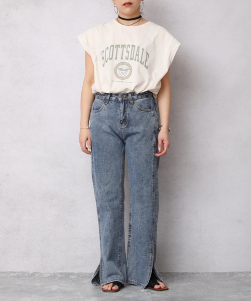 Bonjour Sagan（ボンジュールサガン）の「カレッジプリントTシャツ/フレンチスリーブプルオーバー【ZOZO限定アイテム】（Tシャツ/カットソー・レディース・スミクロ/オレンジ/アイボリー/オートミール/ブルー・FREE）」の16枚目の写真