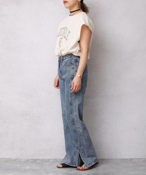 Bonjour Sagan（ボンジュールサガン）の「カレッジプリントTシャツ/フレンチスリーブプルオーバー【ZOZO限定アイテム】（Tシャツ/カットソー・レディース・スミクロ/オレンジ/アイボリー/オートミール/ブルー・FREE）」の19枚目の写真