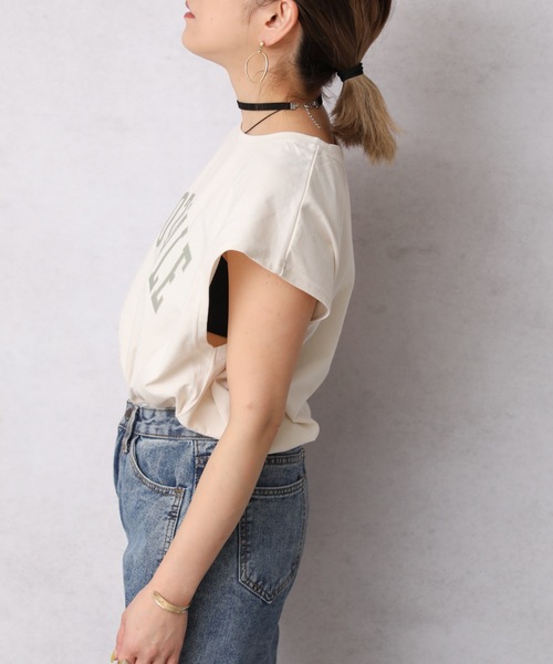 Bonjour Sagan（ボンジュールサガン）の「カレッジプリントTシャツ/フレンチスリーブプルオーバー【ZOZO限定アイテム】（Tシャツ/カットソー・レディース・スミクロ/オレンジ/アイボリー/オートミール/ブルー・FREE）」の12枚目の写真