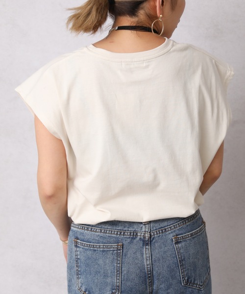 Bonjour Sagan（ボンジュールサガン）の「カレッジプリントTシャツ/フレンチスリーブプルオーバー【ZOZO限定アイテム】（Tシャツ/カットソー・レディース・スミクロ/オレンジ/アイボリー/オートミール/ブルー・FREE）」の13枚目の写真