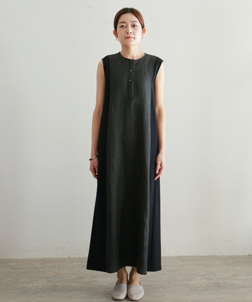 NOMBRE IMPAIR(ノンブルアンペール)の「ワーカーズリネンコンビ ノースリワンピース(ワンピース・レディース・ネイビー/チャコールグレー・FREE)」の20枚目の写真