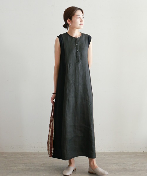 NOMBRE IMPAIR(ノンブルアンペール)の「ワーカーズリネンコンビ ノースリワンピース(ワンピース・レディース・ネイビー/チャコールグレー・FREE)」の15枚目の写真