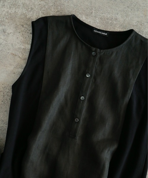 NOMBRE IMPAIR(ノンブルアンペール)の「ワーカーズリネンコンビ ノースリワンピース(ワンピース・レディース・ネイビー/チャコールグレー・FREE)」の18枚目の写真
