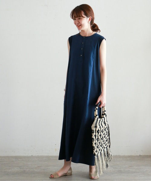 NOMBRE IMPAIR(ノンブルアンペール)の「ワーカーズリネンコンビ ノースリワンピース(ワンピース・レディース・ネイビー/チャコールグレー・FREE)」の16枚目の写真