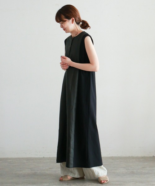 NOMBRE IMPAIR(ノンブルアンペール)の「ワーカーズリネンコンビ ノースリワンピース(ワンピース・レディース・ネイビー/チャコールグレー・FREE)」の14枚目の写真