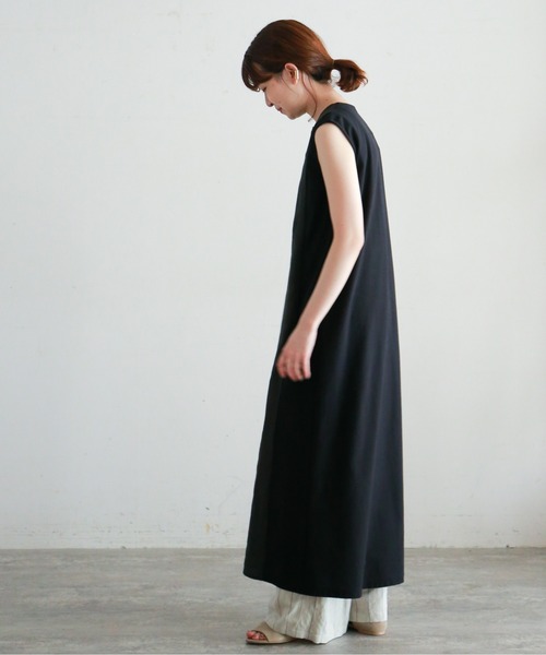 NOMBRE IMPAIR(ノンブルアンペール)の「ワーカーズリネンコンビ ノースリワンピース(ワンピース・レディース・ネイビー/チャコールグレー・FREE)」の12枚目の写真