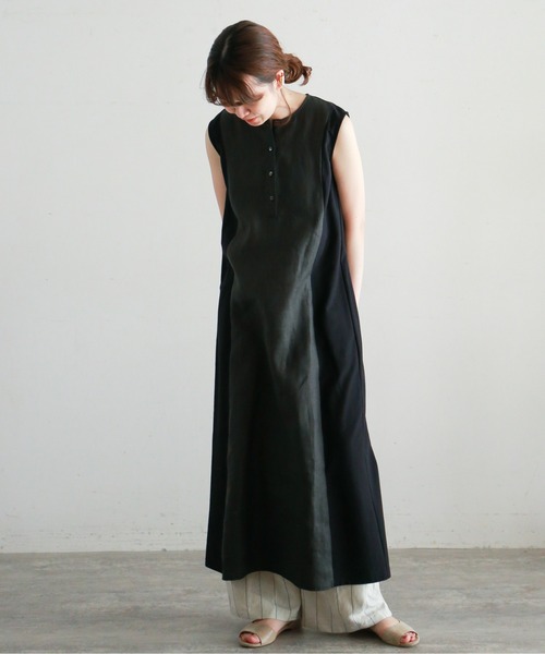 NOMBRE IMPAIR(ノンブルアンペール)の「ワーカーズリネンコンビ ノースリワンピース(ワンピース・レディース・ネイビー/チャコールグレー・FREE)」の9枚目の写真
