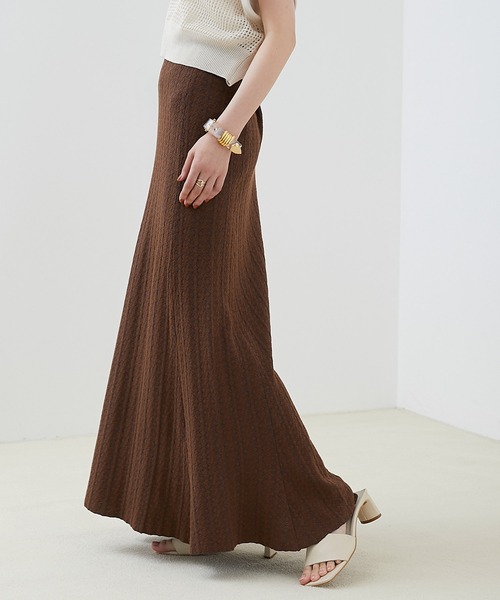 EMMA（EMMA CLOTHES）（エマ）の「【EMMA】ジャガードニットフィットフレアスカート（スカート・レディース・ベージュ/ブラウン・FREE）」の11枚目の写真