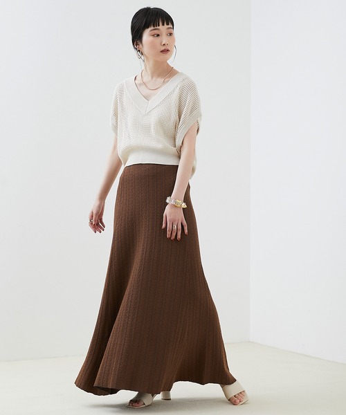 EMMA（EMMA CLOTHES）（エマ）の「【EMMA】ジャガードニットフィットフレアスカート（スカート・レディース・ベージュ/ブラウン・FREE）」の14枚目の写真